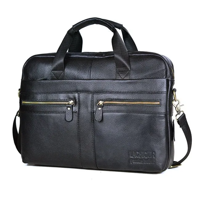 Men's Genuine Leather Briefcase – 14'' Laptop Messenger Bag, Business Portfolio for Documents & A4 Files