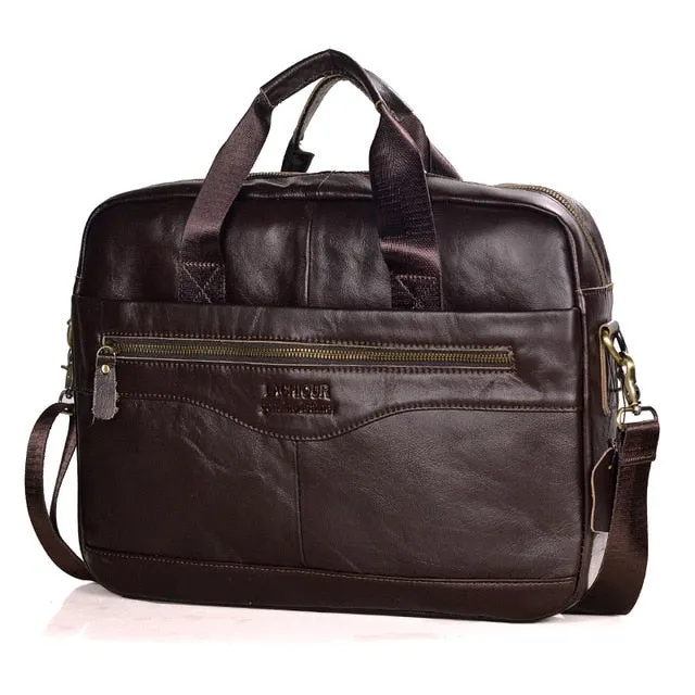 Men's Genuine Leather Briefcase – 14'' Laptop Messenger Bag, Business Portfolio for Documents & A4 Files