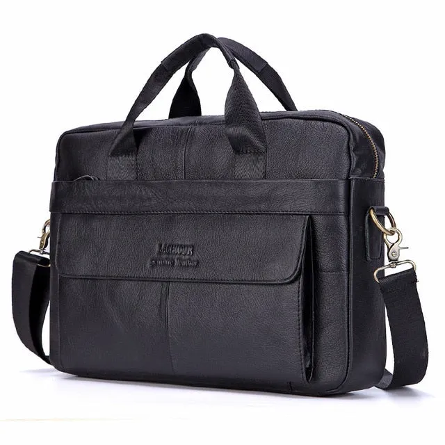Men's Genuine Leather Briefcase – 14'' Laptop Messenger Bag, Business Portfolio for Documents & A4 Files