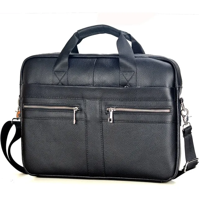 Men's Genuine Leather Briefcase – 14'' Laptop Messenger Bag, Business Portfolio for Documents & A4 Files
