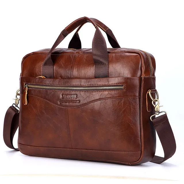 Men's Genuine Leather Briefcase – 14'' Laptop Messenger Bag, Business Portfolio for Documents & A4 Files