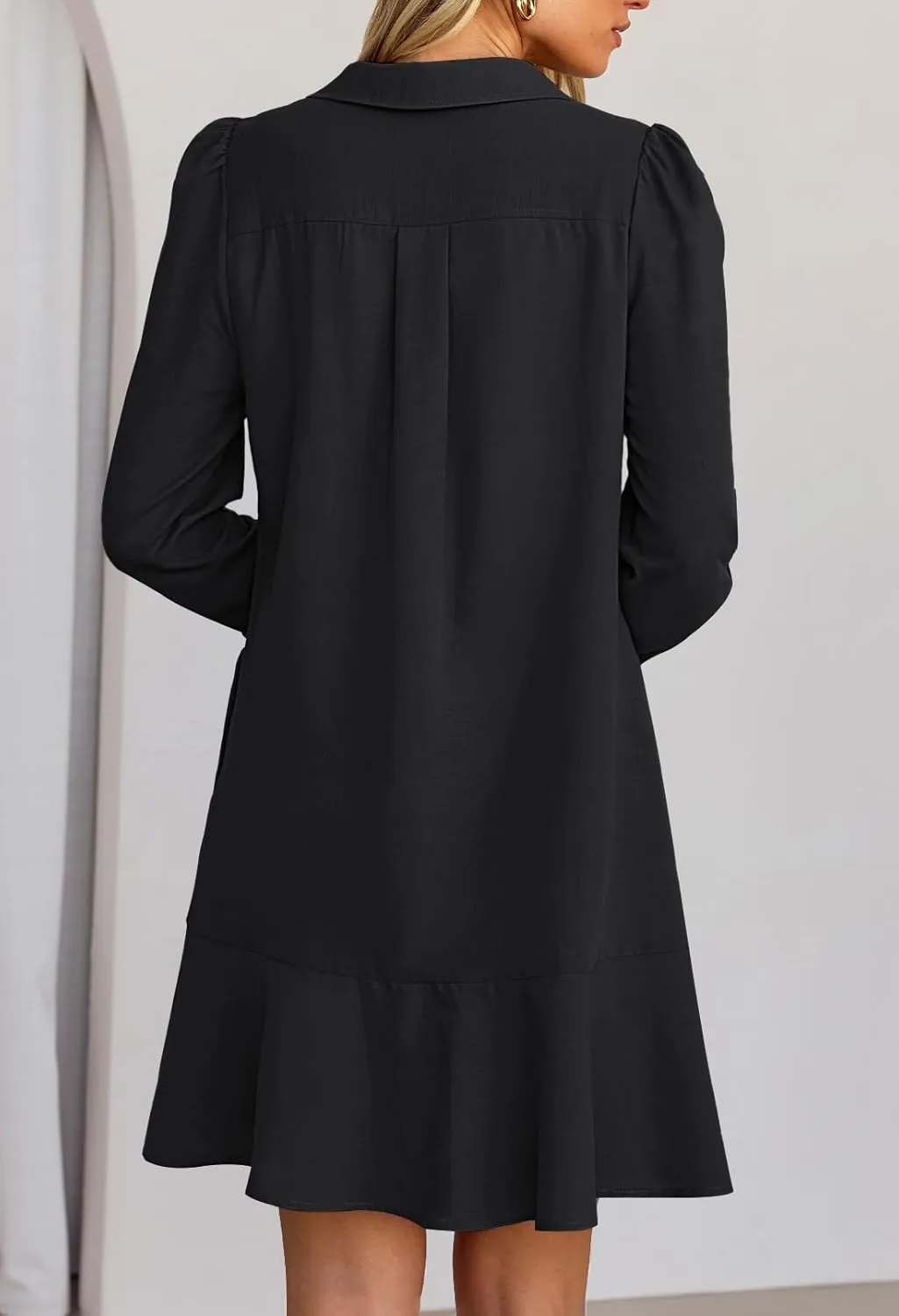 MEROKEETY Women's Casual Shirt Dress Long Sleeve Button Down Ruffle Flowy Tunic Shift Mini Dresses