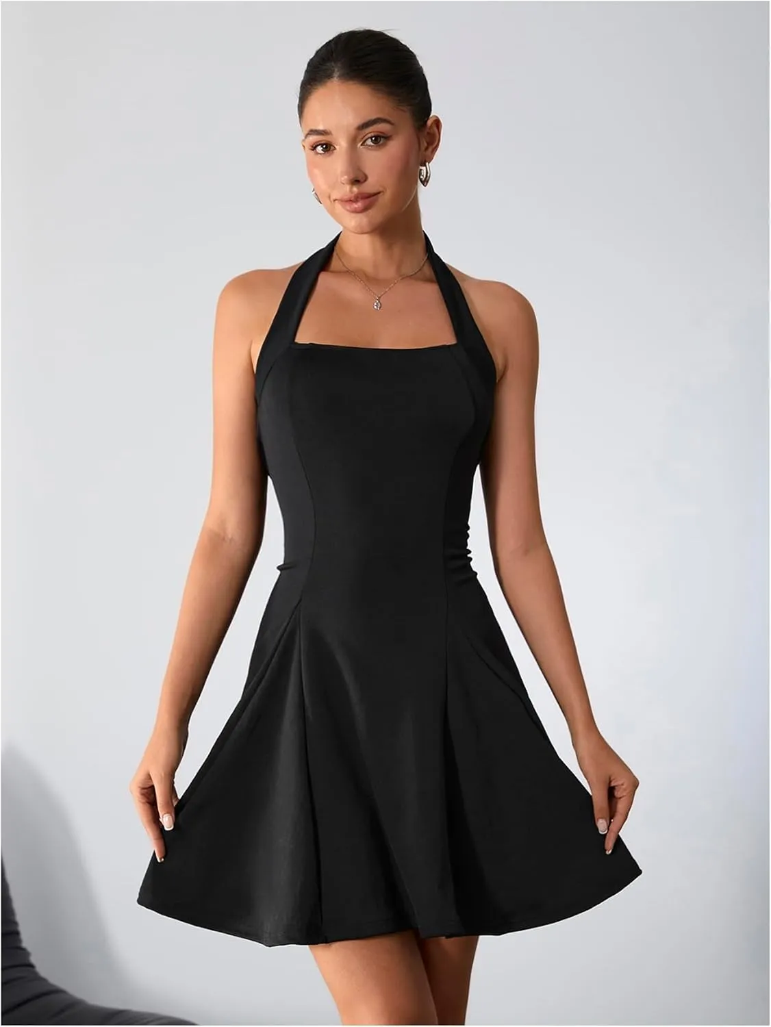 Milumia Women's Halter Mini Dress Backless A Line Flare Party Club Short Dresses
