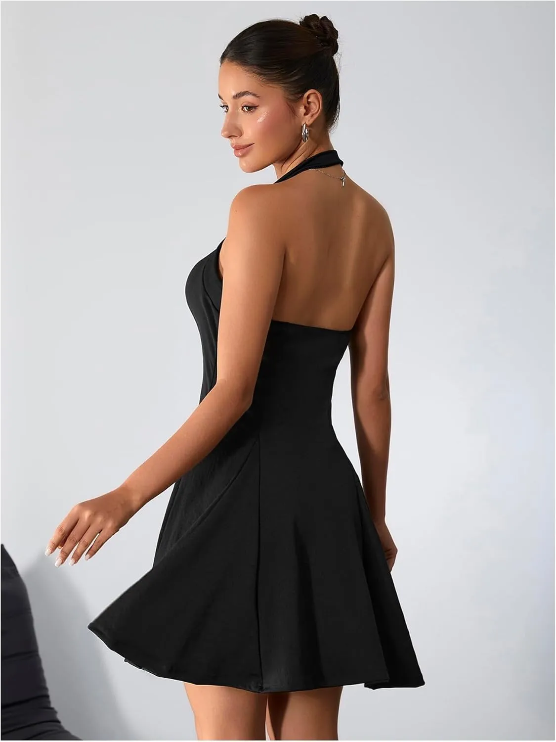 Milumia Women's Halter Mini Dress Backless A Line Flare Party Club Short Dresses