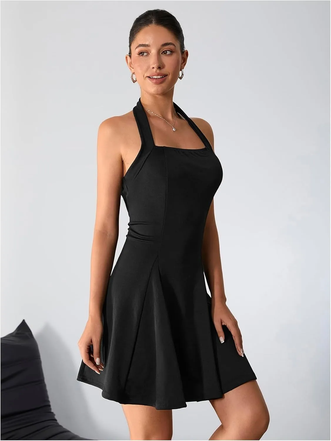 Milumia Women's Halter Mini Dress Backless A Line Flare Party Club Short Dresses