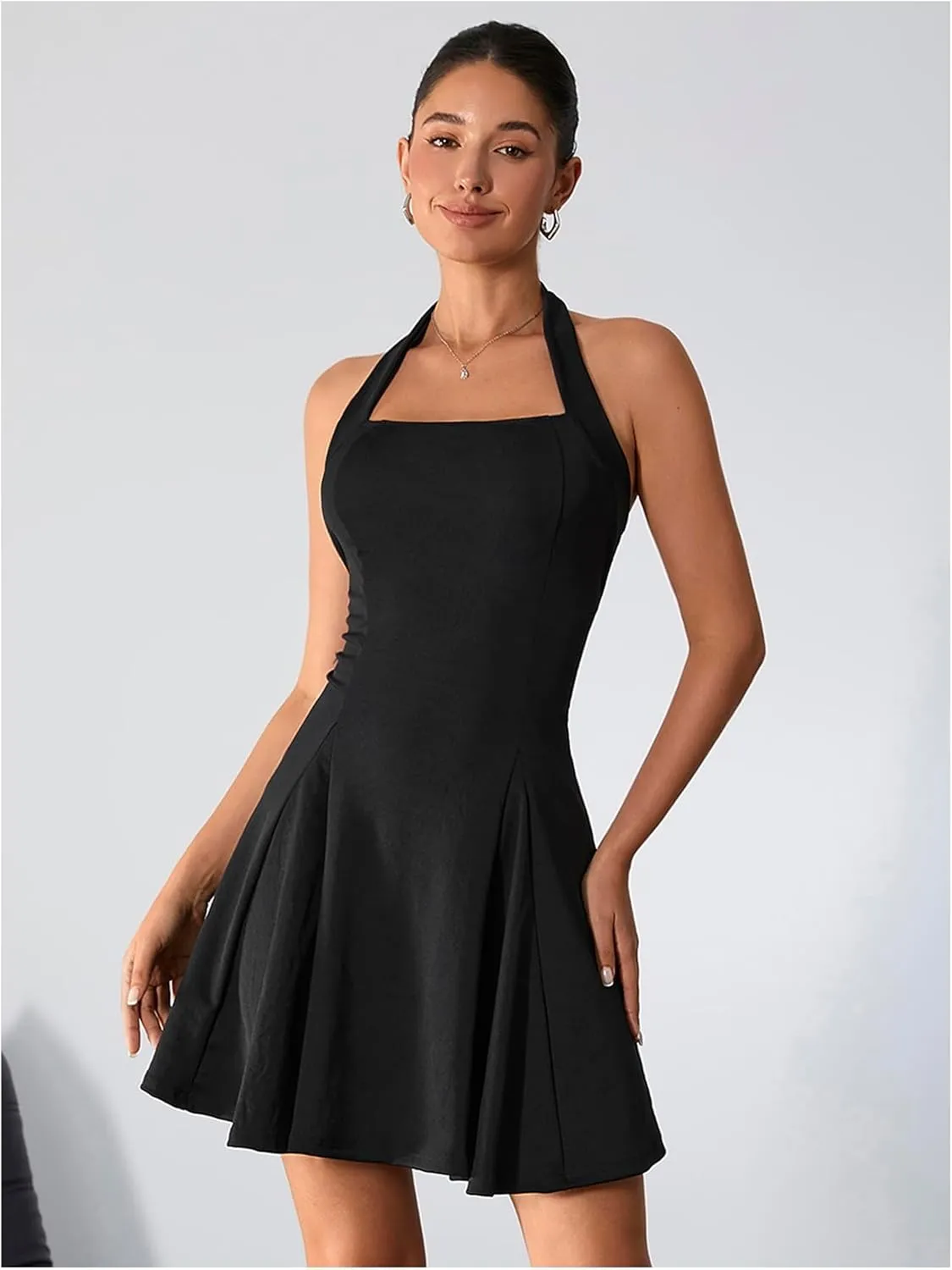 Milumia Women's Halter Mini Dress Backless A Line Flare Party Club Short Dresses