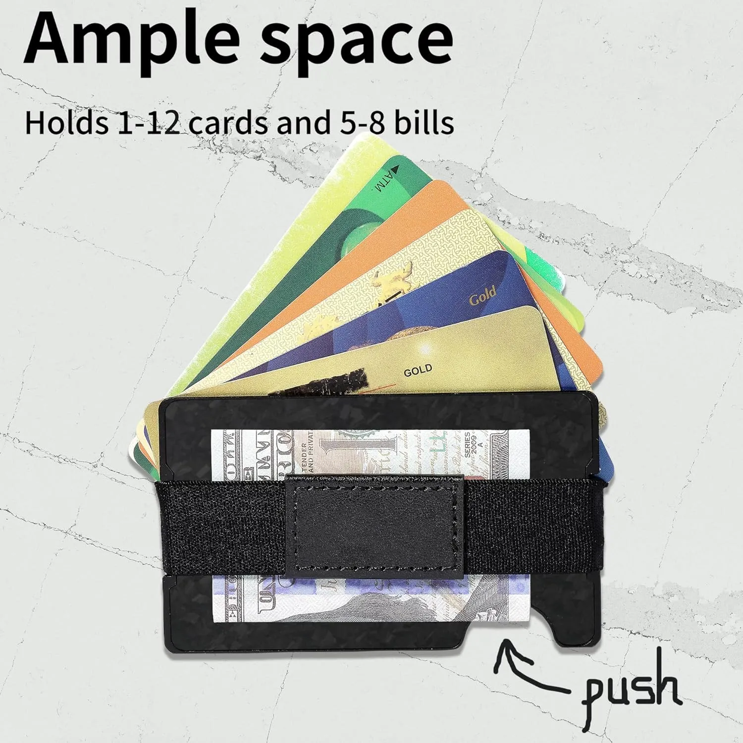 Minimalist Carbon Fiber Wallet for Men, Money Clip Cash Strap Wallet, RFID Blocking Metal Wallet Aluminum Card Holder,Front Pocket Wallet