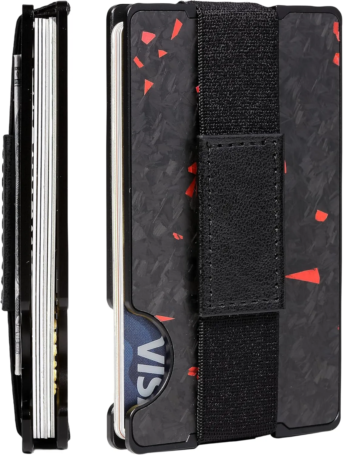 Minimalist Carbon Fiber Wallet for Men, Money Clip Cash Strap Wallet, RFID Blocking Metal Wallet Aluminum Card Holder,Front Pocket Wallet