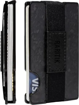 Minimalist Carbon Fiber Wallet for Men, Money Clip Cash Strap Wallet, RFID Blocking Metal Wallet Aluminum Card Holder,Front Pocket Wallet