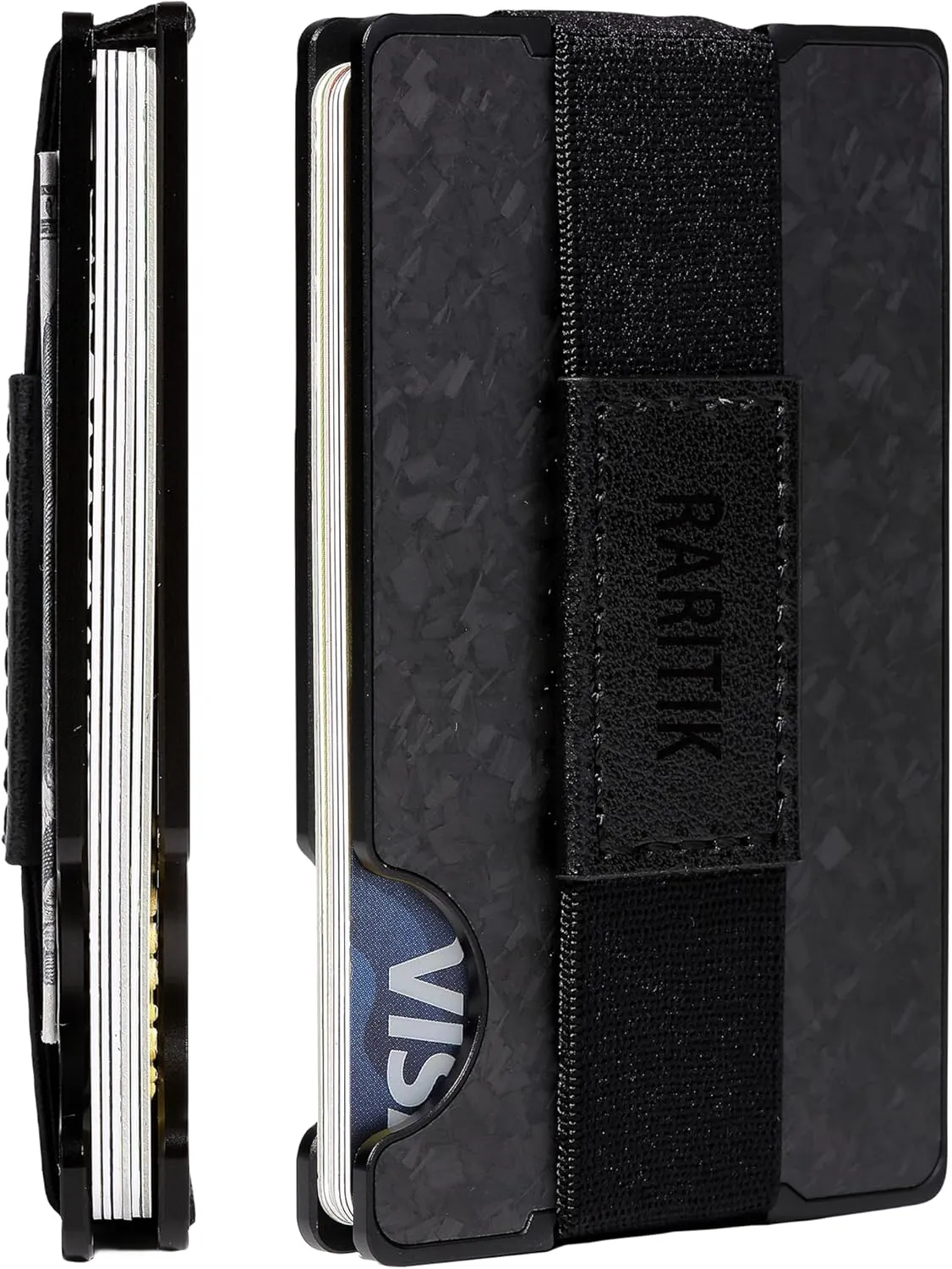 Minimalist Carbon Fiber Wallet for Men, Money Clip Cash Strap Wallet, RFID Blocking Metal Wallet Aluminum Card Holder,Front Pocket Wallet