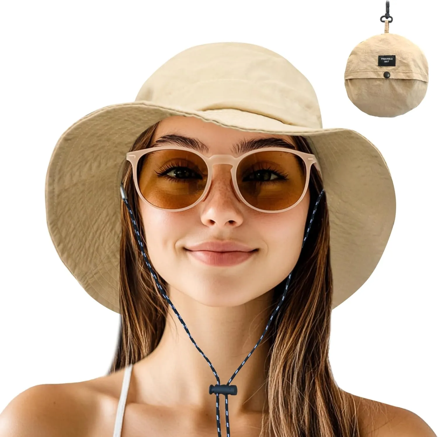 NPJY Packable Quick Dry Sun Bucket Hats for Women Lightweight Outdoor Waterproof Rain Hat with Detachable Chin Strap