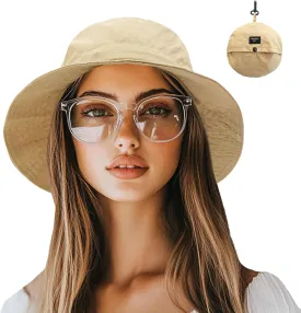 NPJY Packable Quick Dry Sun Bucket Hats for Women Lightweight Outdoor Waterproof Rain Hat with Detachable Chin Strap