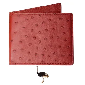 Red Handmade Double Side Ostrich Leather Bifold Wallet for Men | VINAMOS-07