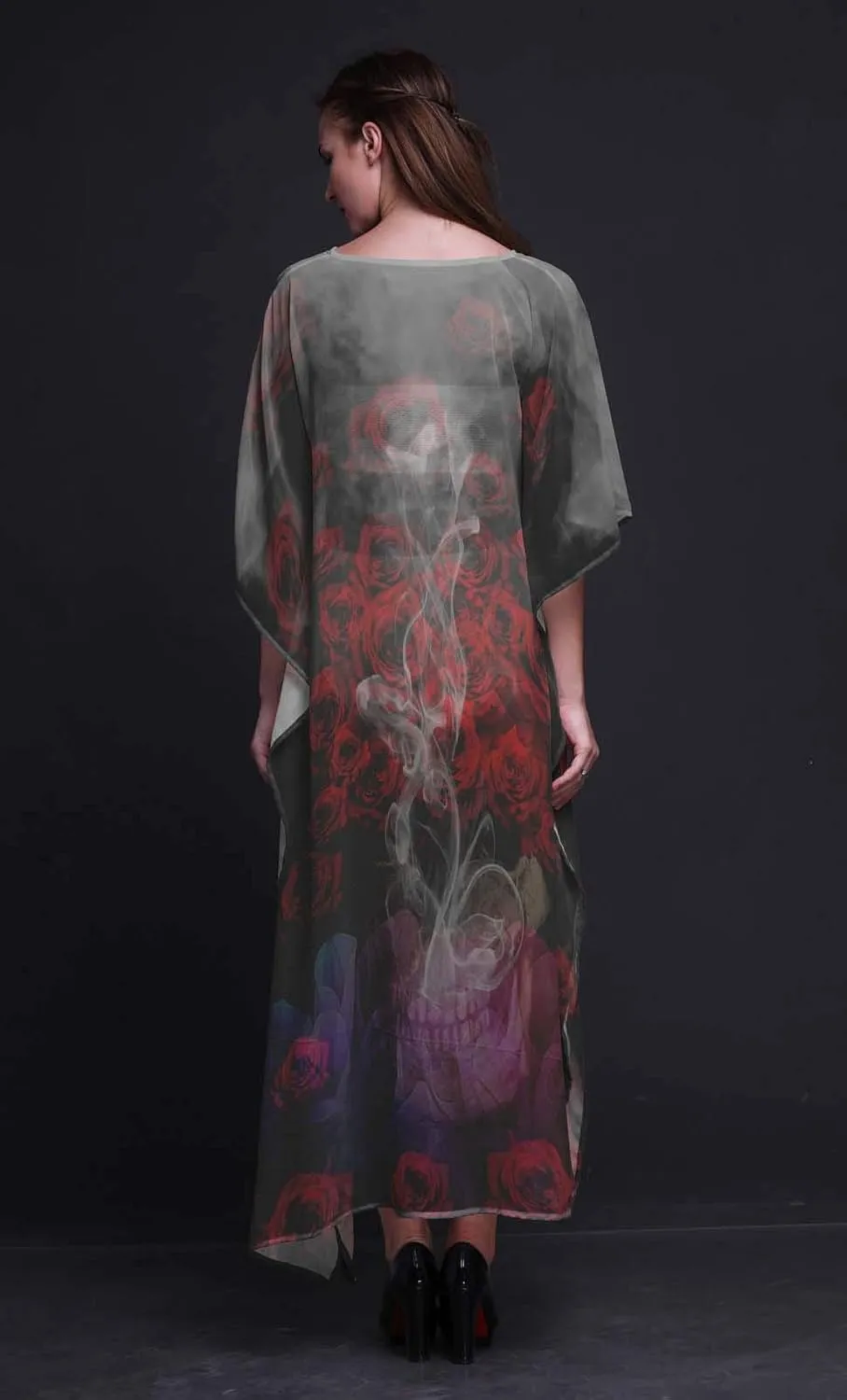 Rose & Skull Beach Kaftan Bikini Cover up Women Maxi Dress Long Caftan