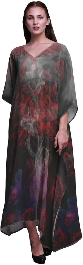 Rose & Skull Beach Kaftan Bikini Cover up Women Maxi Dress Long Caftan