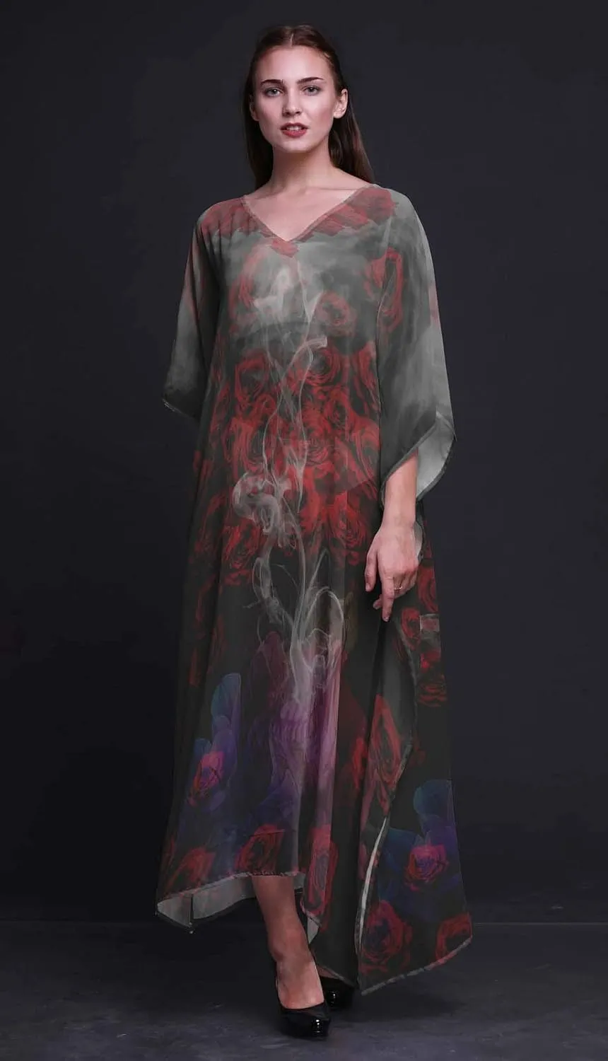 Rose & Skull Beach Kaftan Bikini Cover up Women Maxi Dress Long Caftan