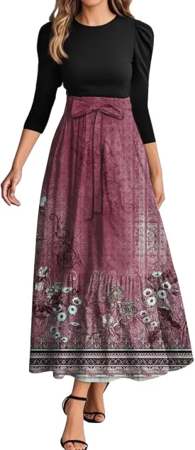 Summer Dresses for Women 2025 Elegant Classy 3/4 Length Sleeve Patchwork Flowy A Line Work Dresses Wedding Guest Wrap