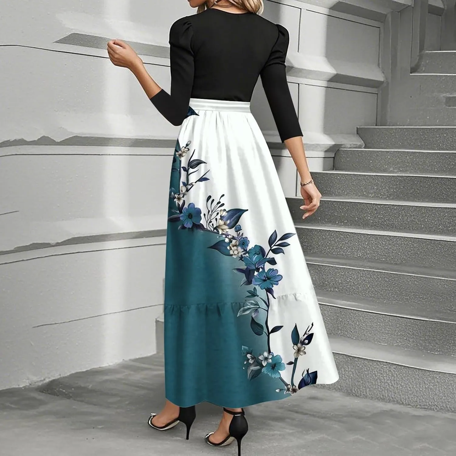 Summer Dresses for Women 2025 Elegant Classy 3/4 Length Sleeve Patchwork Flowy A Line Work Dresses Wedding Guest Wrap