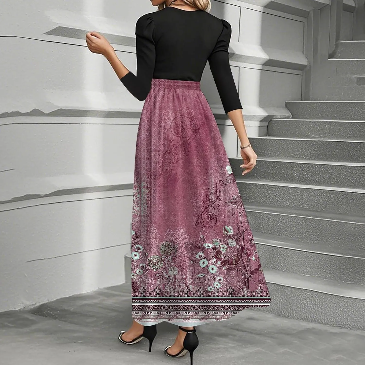 Summer Dresses for Women 2025 Elegant Classy 3/4 Length Sleeve Patchwork Flowy A Line Work Dresses Wedding Guest Wrap