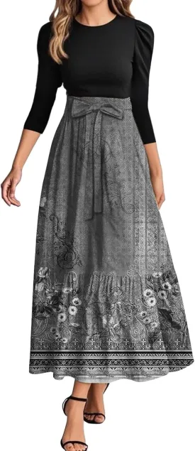 Summer Dresses for Women 2025 Elegant Classy 3/4 Length Sleeve Patchwork Flowy A Line Work Dresses Wedding Guest Wrap