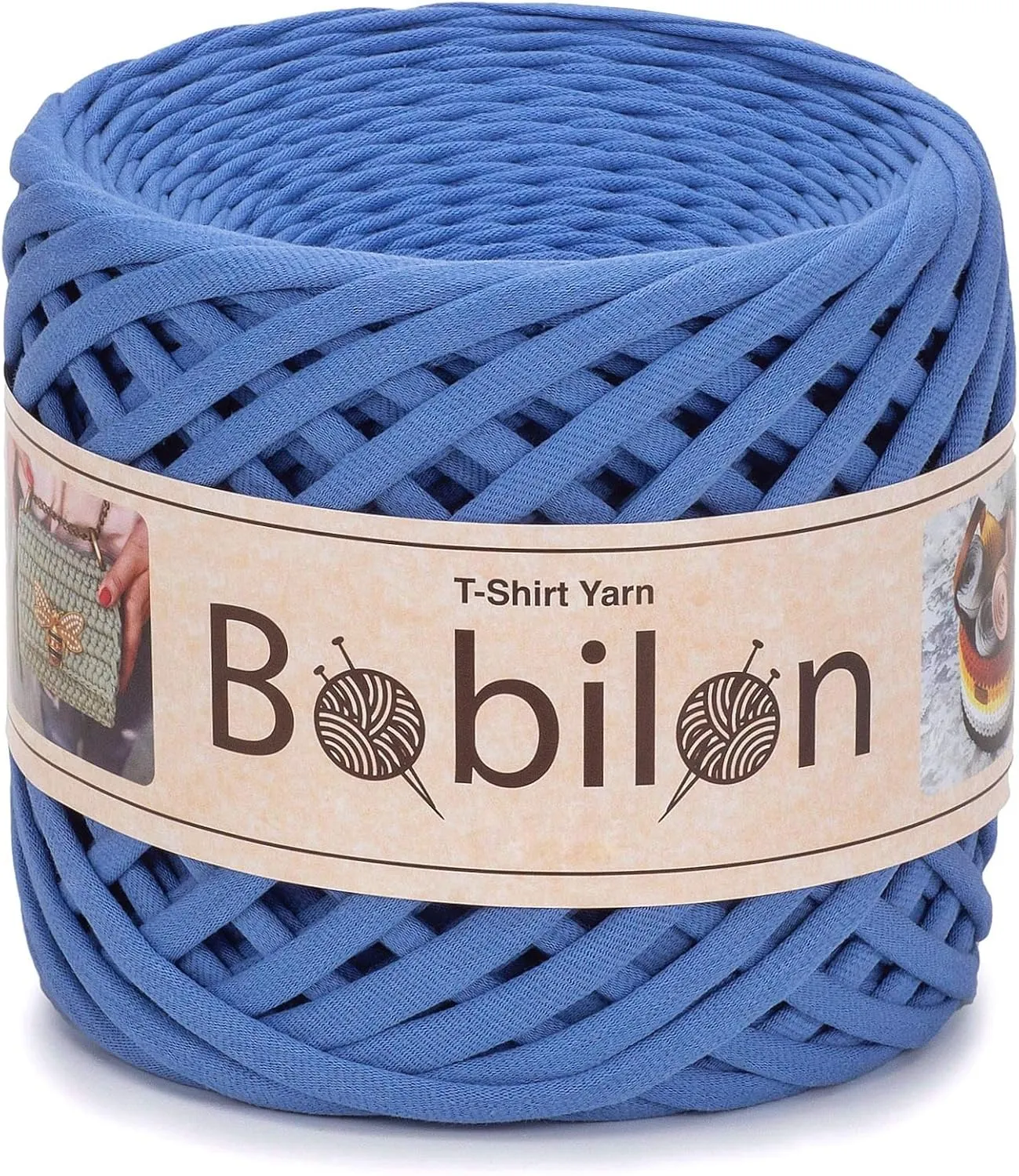 T-Shirt Yarn Fettuccini Zpagetti Style, 7-9 mm Tshirt Yarn for Crocheting & Knitting, Organic Cotton Jersey, Cornflower