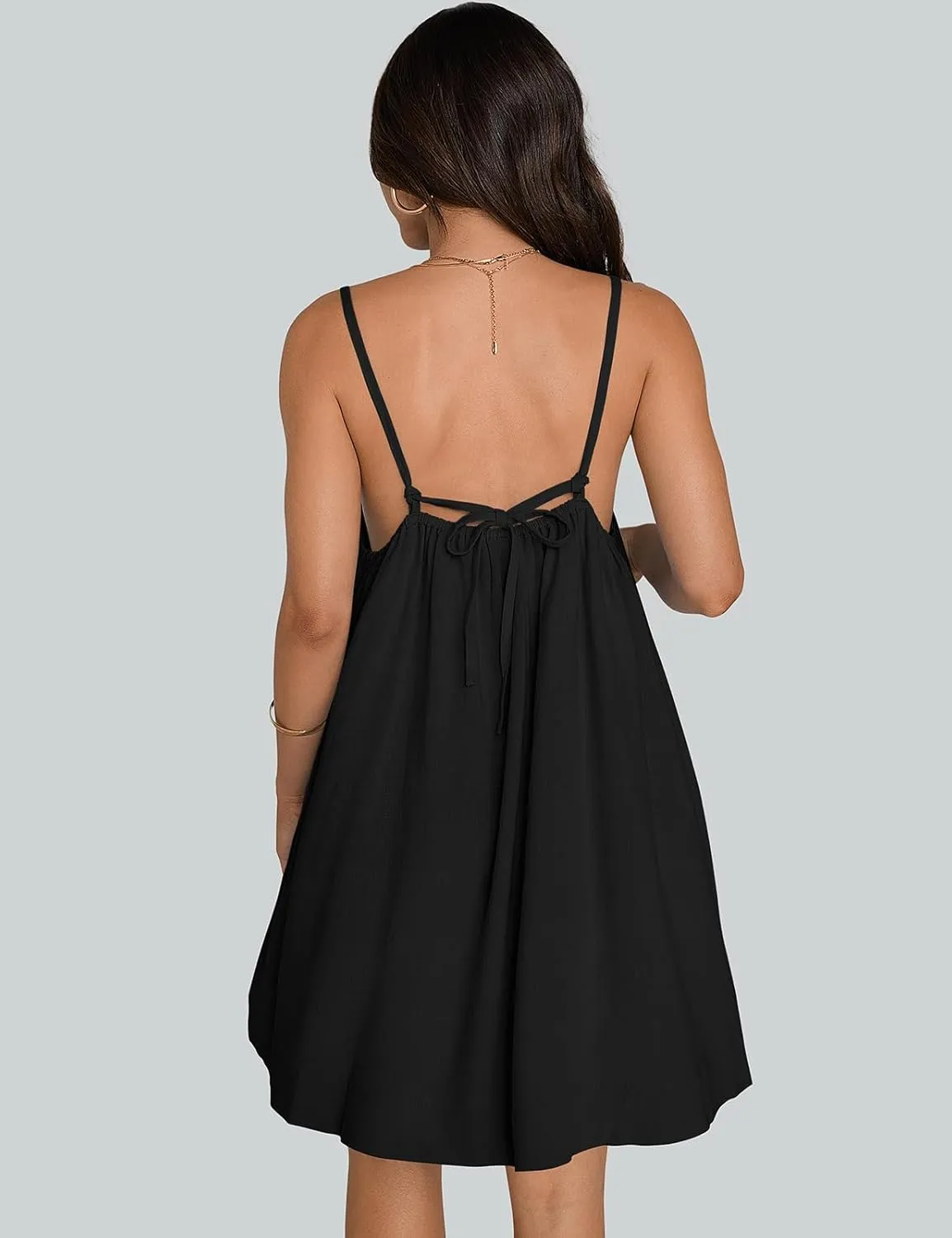 TARSE Womens Linen Mini Dress Summer Sleeveless Backless Loose Short Sundress Casual Flowy Beach Dress with Pockets