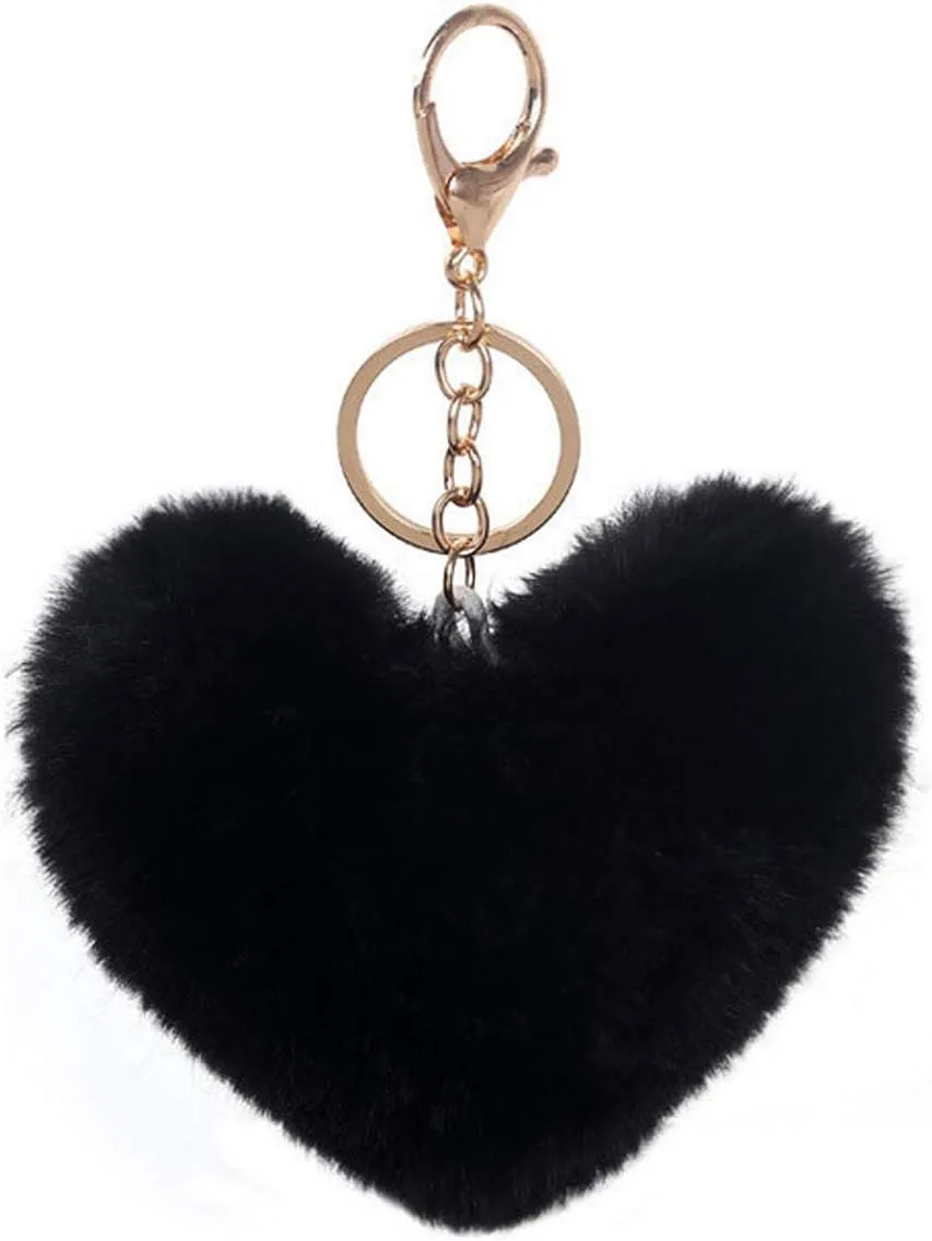 Unpafcxddyig Pom Poms Keychains Fluffy Heart Shape Pompoms Keyring Faux Rabbit Fur Key Chain for Car Bag Charm