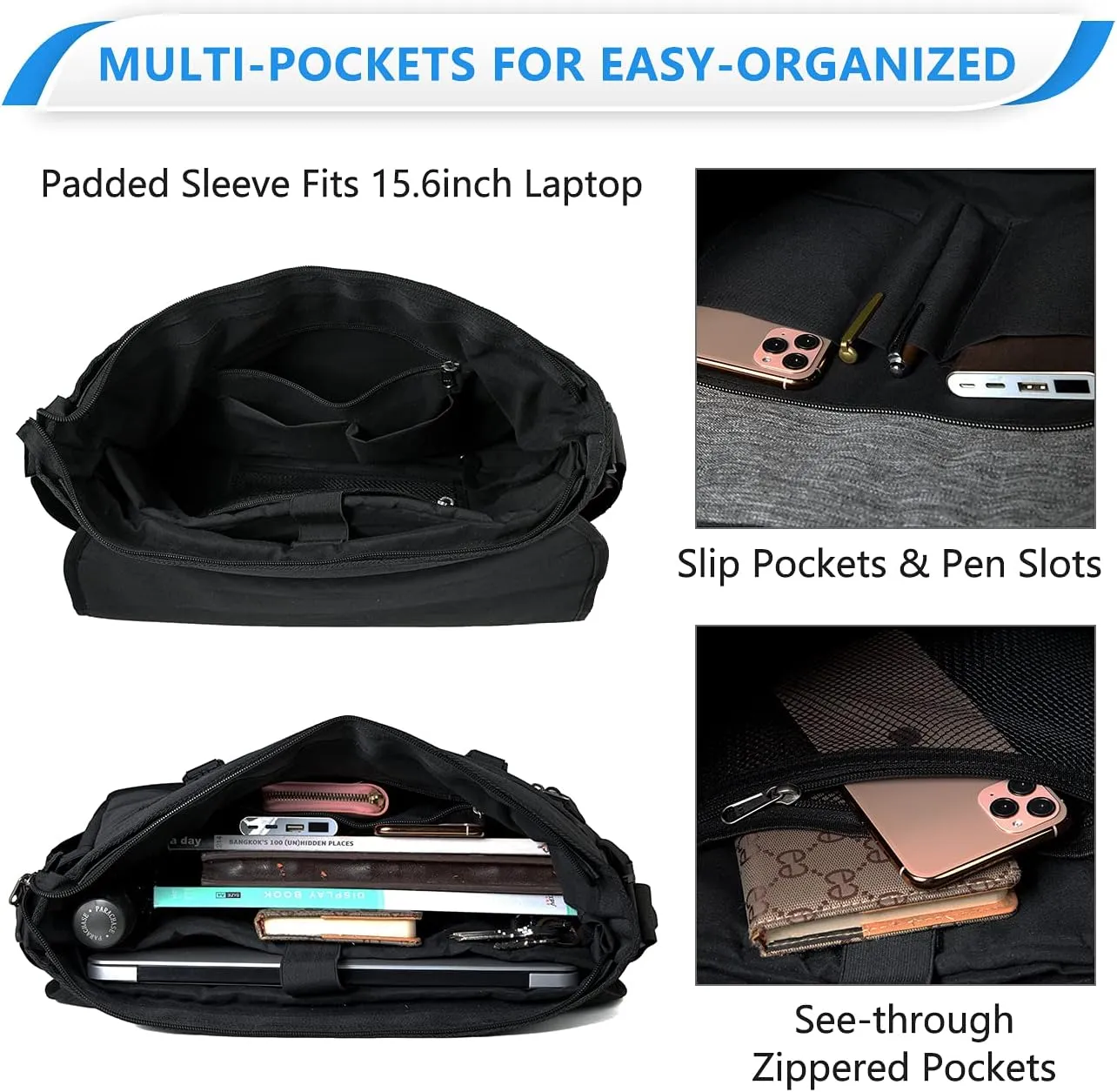 VASCHY Messenger Bag for Men, Fashion Laptop Satchel Crossbody Shoulder Side Bag for Men and Women for Work,Business