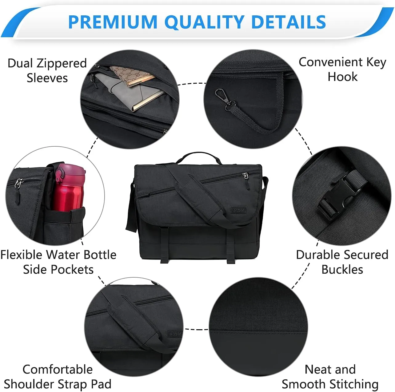 VASCHY Messenger Bag for Men, Fashion Laptop Satchel Crossbody Shoulder Side Bag for Men and Women for Work,Business