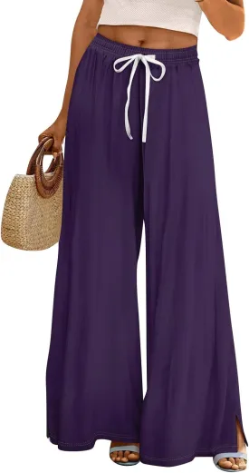 Wide Leg Pants Women 2025 Summer Casual Palazzo Pants Elastic High Waist Lounge Trousers with Pockets