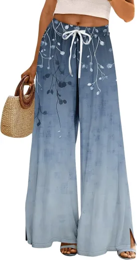 Wide Leg Pants Women 2025 Summer Floral Print Boho Palazzo Pants High Waist Lounge Trousers with Pockets