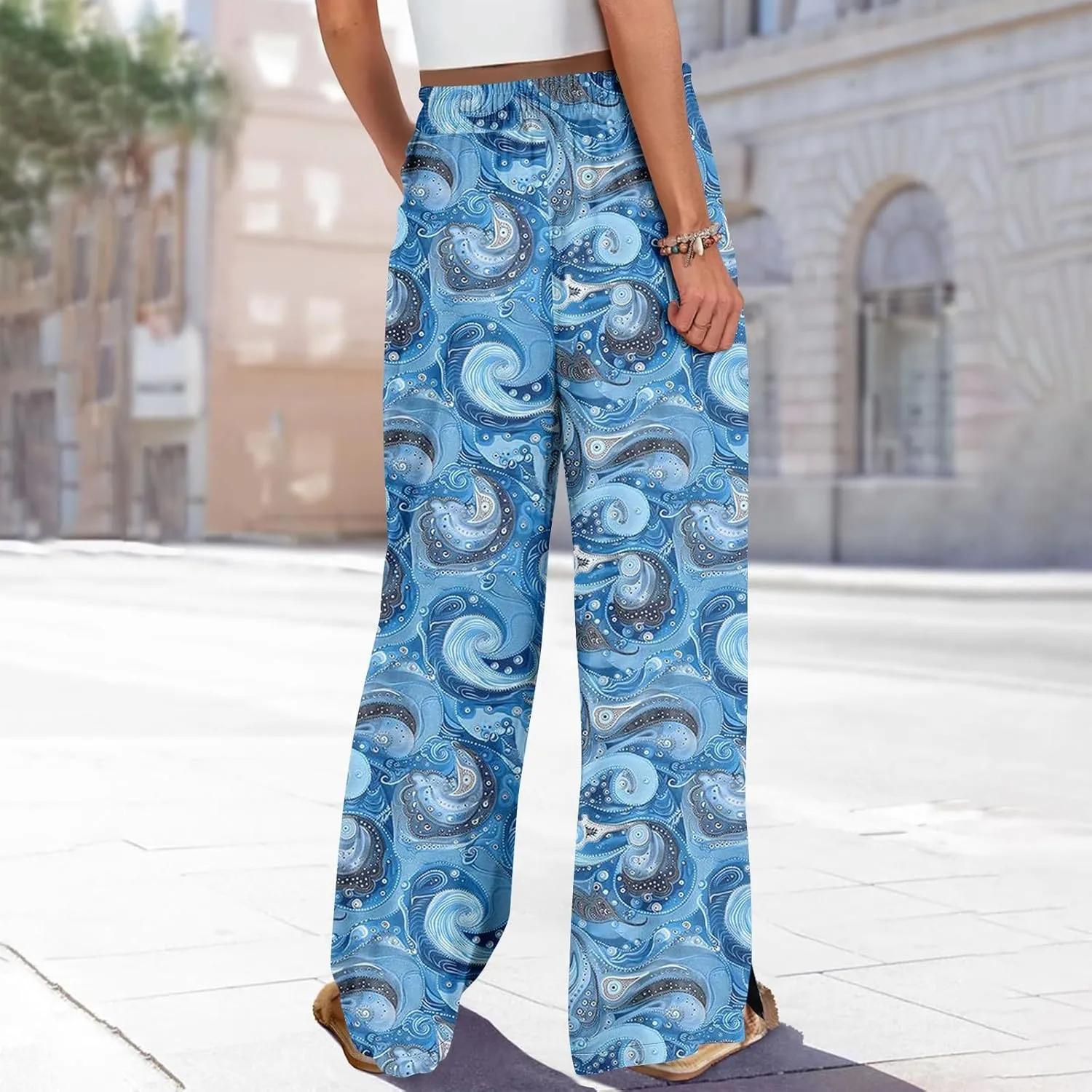 Wide Leg Pants Women 2025 Summer Floral Print Boho Palazzo Pants High Waist Lounge Trousers with Pockets