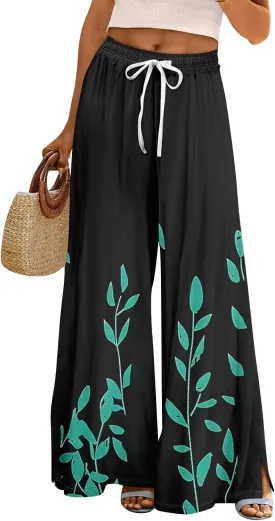 Wide Leg Pants Women 2025 Summer Floral Print Boho Palazzo Pants High Waist Lounge Trousers with Pockets