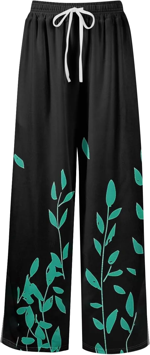 Wide Leg Pants Women 2025 Summer Floral Print Boho Palazzo Pants High Waist Lounge Trousers with Pockets