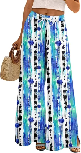 Wide Leg Pants Women 2025 Summer Floral Print Boho Palazzo Pants High Waist Lounge Trousers with Pockets