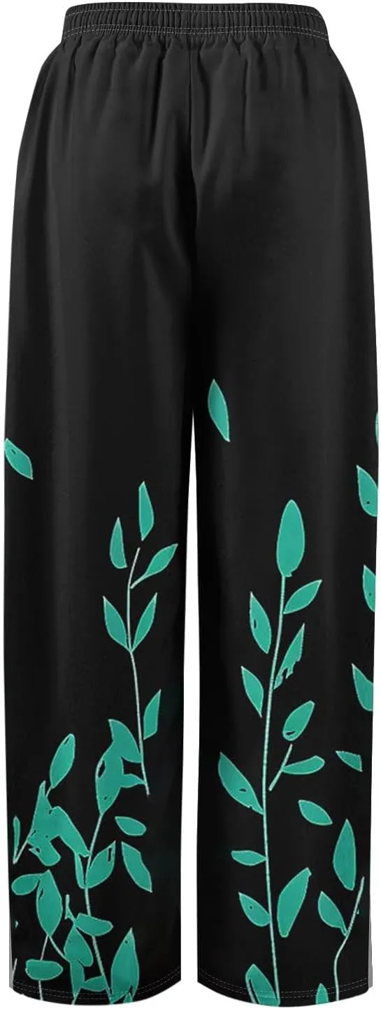 Wide Leg Pants Women 2025 Summer Floral Print Boho Palazzo Pants High Waist Lounge Trousers with Pockets