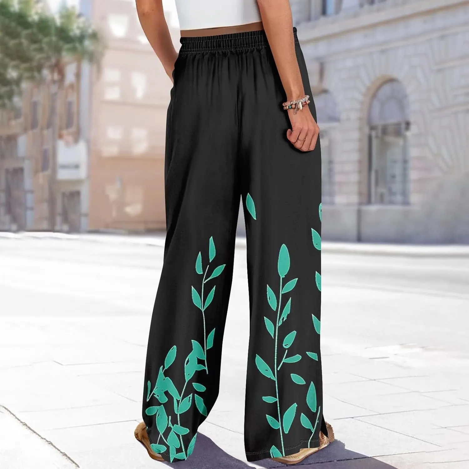 Wide Leg Pants Women 2025 Summer Floral Print Boho Palazzo Pants High Waist Lounge Trousers with Pockets