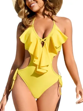 Women's Flounce Cutout One Piece Swimsuit Sexy Monokini Bathing Suit