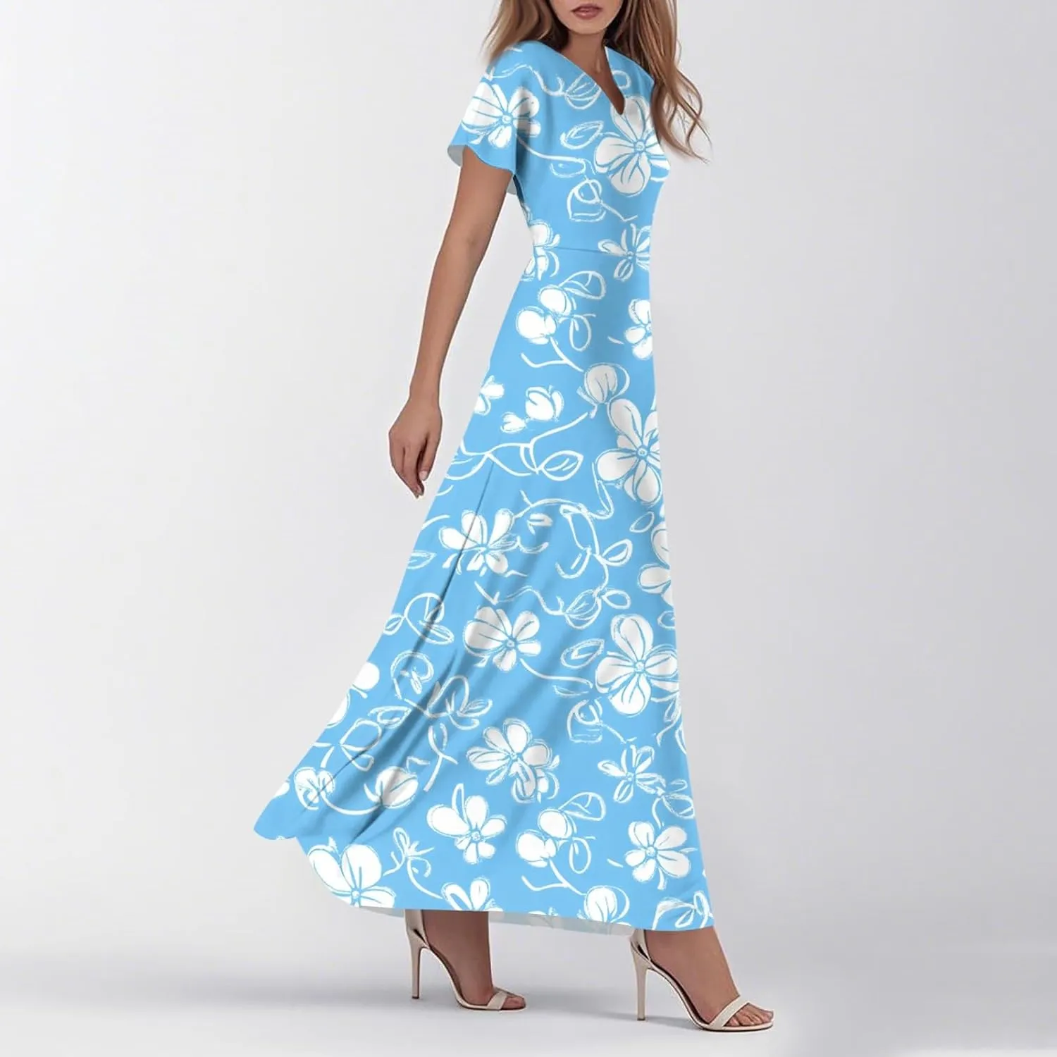 Women's Summer Dress 2025 Short Sleeve V-Neck Boho Floral Printed Flowy Swing Sundress Casual Wedding Guest Dresses