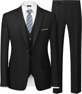 YND Men's Slim Fit 3 Piece Suit Set, One Button Solid Blazer Vest Pants with Tie