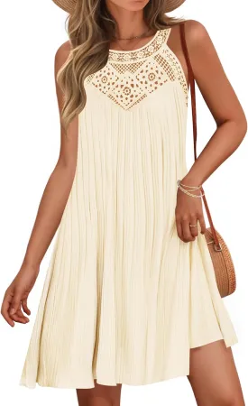 ZESICA Women's 2025 Summer Halter Chiffon Mini Dresses Sleeveless Hollow Out A Line Flowy Ruffle Beach Vacation Sundress