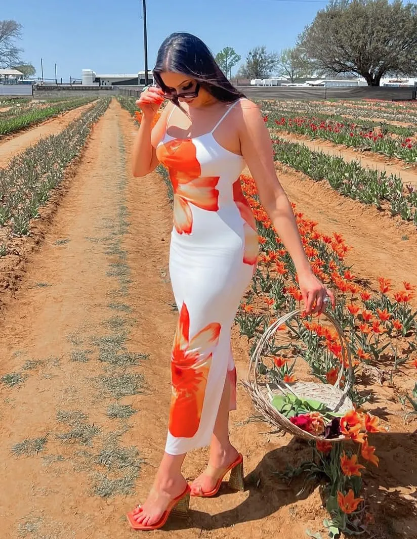 ZESICA Womens Summer Bodycon Maxi Dresses 2025 Floral Spaghetti Strap Square Neck Sleeveless Boho Beach Long Dresses
