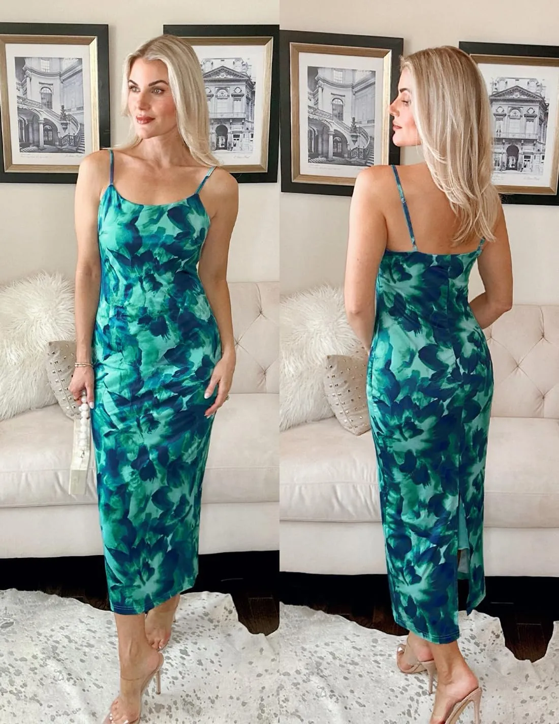 ZESICA Womens Summer Bodycon Maxi Dresses 2025 Floral Spaghetti Strap Square Neck Sleeveless Boho Beach Long Dresses